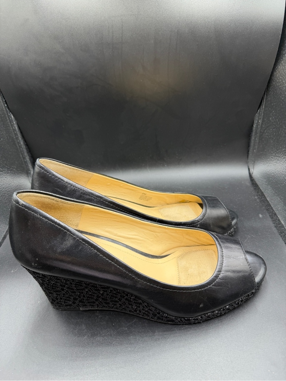 Alex Marie Women’s Black Peep-Toe Wedge Heels